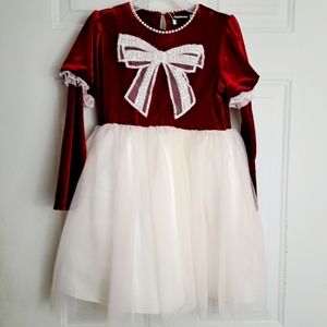 Gripooaven Girls Red & White Tulle Dress With Pearl Decorated Front Bow Size 6-7